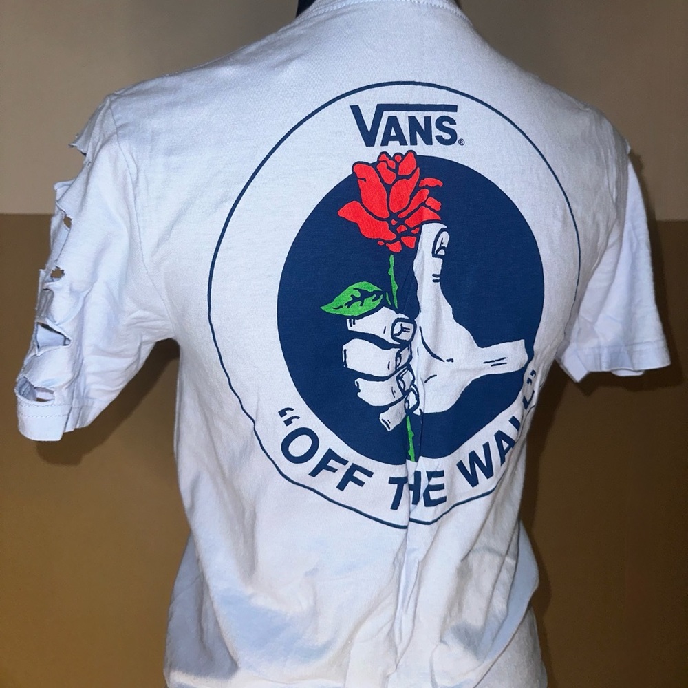 Vans Blue and Red Short Sleeve Tee with Graphic Design